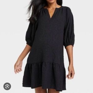 The Nines by Hatch Maternity Puff Sleeve Drop-Waist Dress NWT Large Black